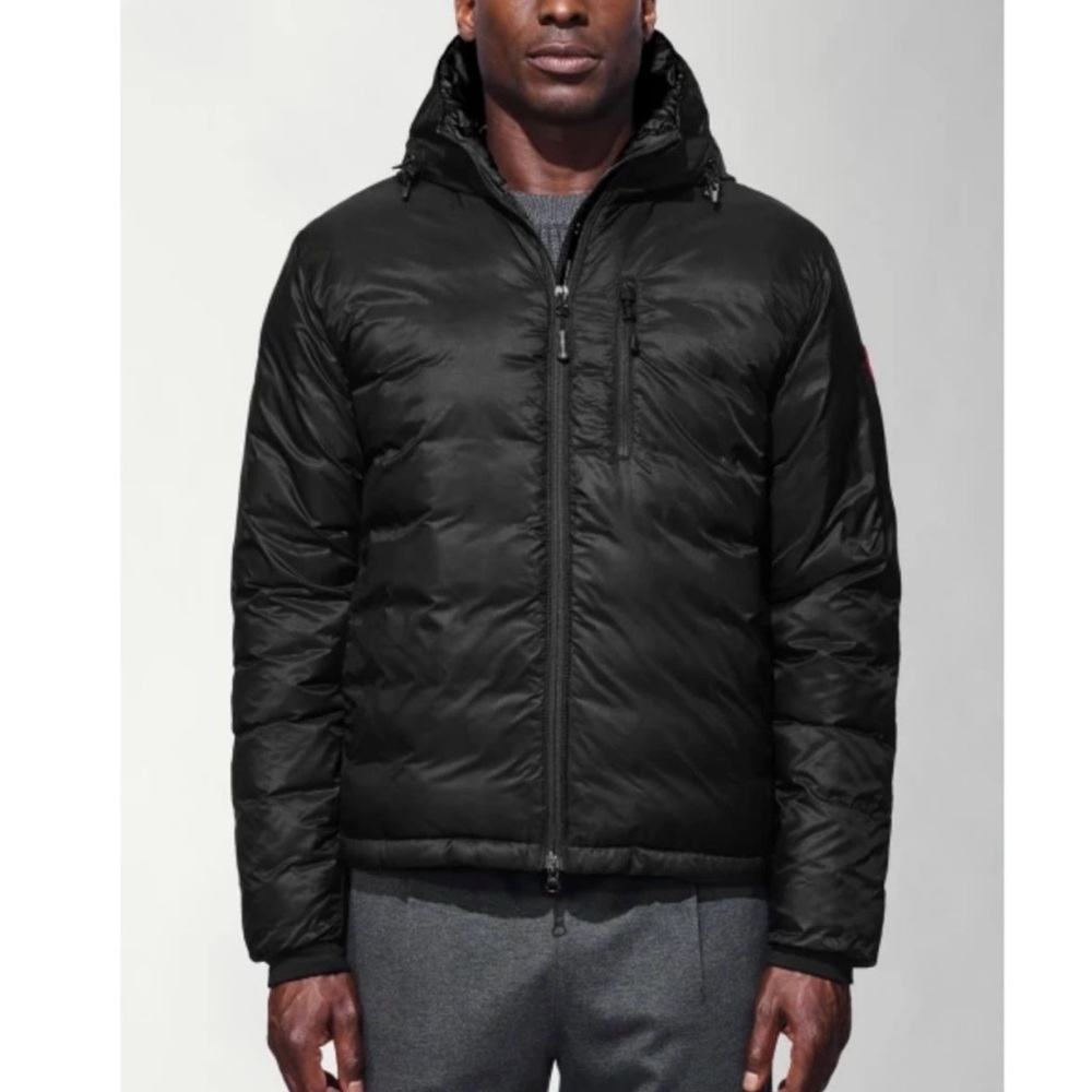 Canada Goose Men's Black Lodge Down Insulated Puffer Hoodie Jacket Size L